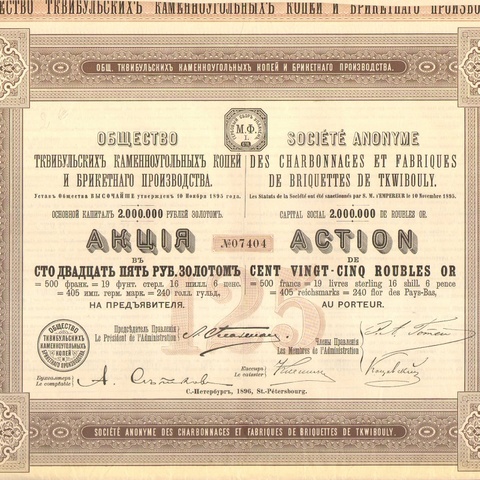 Общество тквибульских каменноугольных копей и брикетного производства   1896 год