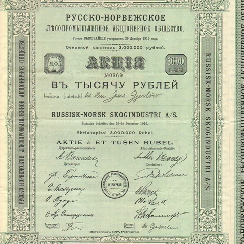 Русско-норвежское лесопромышленное акционерное общество   1917 год