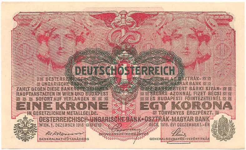 1 крона, 1916 год (печать DEUTSCHOSTERREICH)
