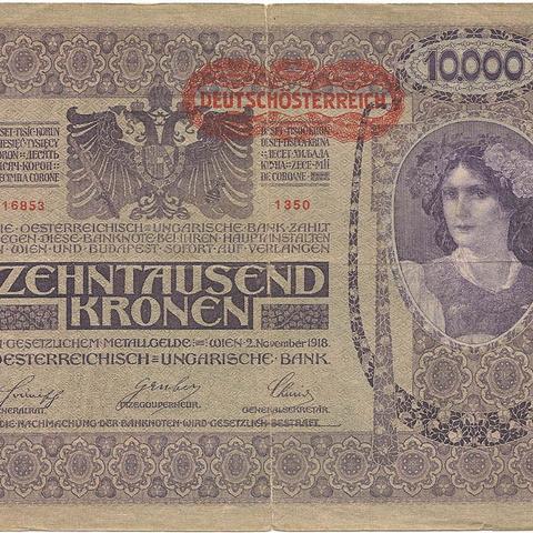 10000 крон, 1918 год II (печать DEUTSCHOSTERREICH)