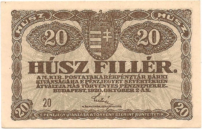 20 филлеров, 1920 год