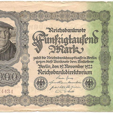 50000 марок, 1922 год (монохромный оборот)