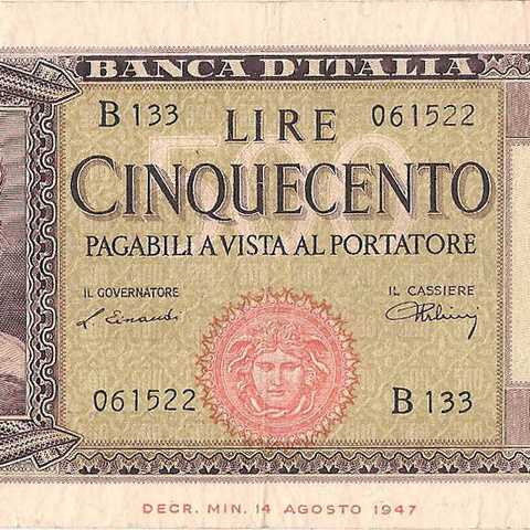 500 лир, 1947 год
