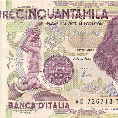 50000 лир, выпуск 1984-1999 год (Fazio/Amici)