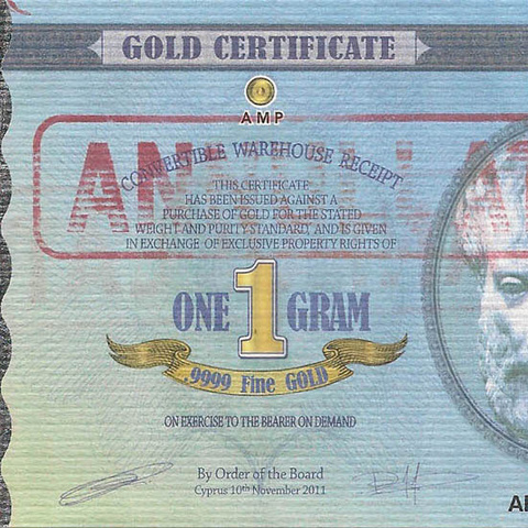 Золотой сертификат на 1 грамм, 2011 год (АННУЛИРОВАН)