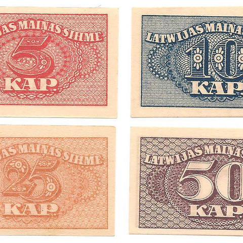 Комплект из 4 бон, латвийские копейки (5,10,25,50), 1920 год UNC