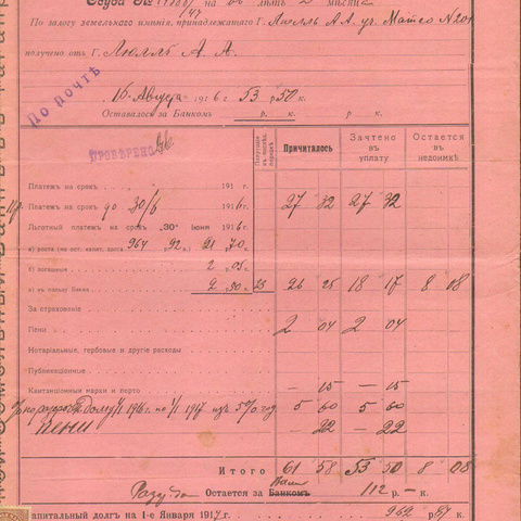 Расчетная квитанция Донского земельного банка 1916 год, Таганрог