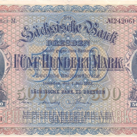 Саксония, 500 марок, 1922 год