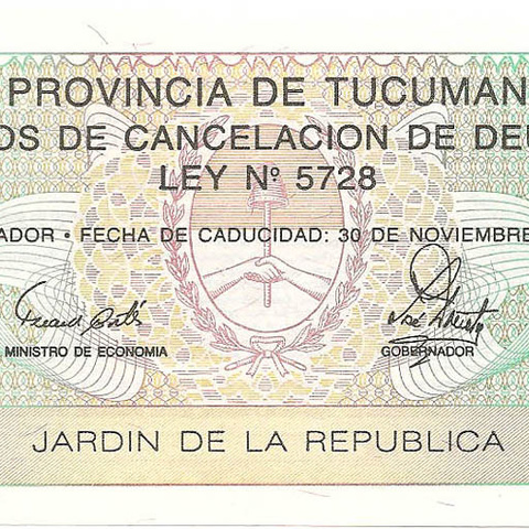 Провинция Тукуман, ценная бумага в 1 аустраль, 1991 год