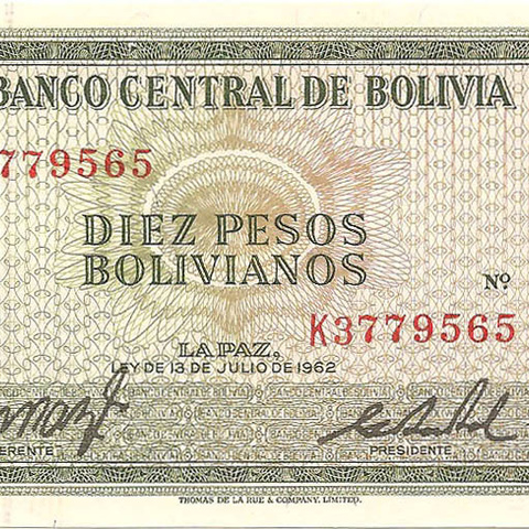 10 боливийских песо, 1962 год