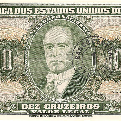 Бразилия, 10 крузейро, 1962-1964 гг. - надпечатка (обмен)