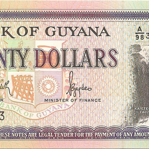 Гайана, 20 долларов, 1989 год (цена от 10 штук)