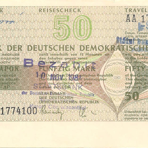 Дорожный чек 50 марок (выдан в 1981 году)