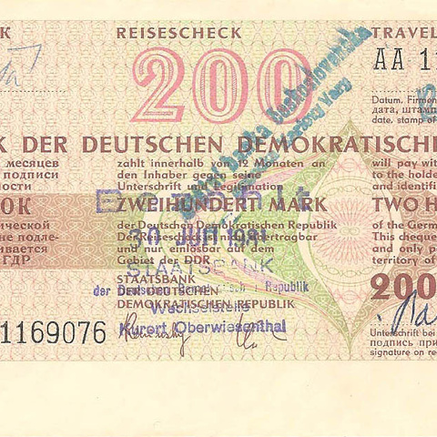 Дорожный чек 200 марок (выдан в 1981 году)