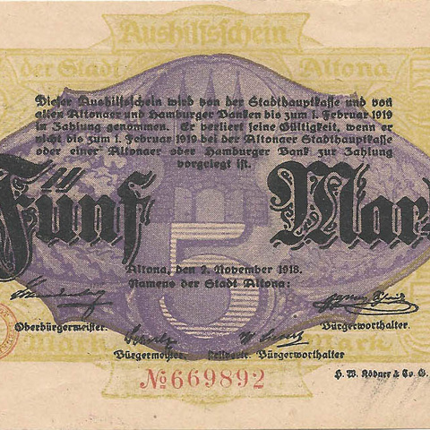 Шлезвиг-Гольштейн (Альтона), 5 марок, 1918 год