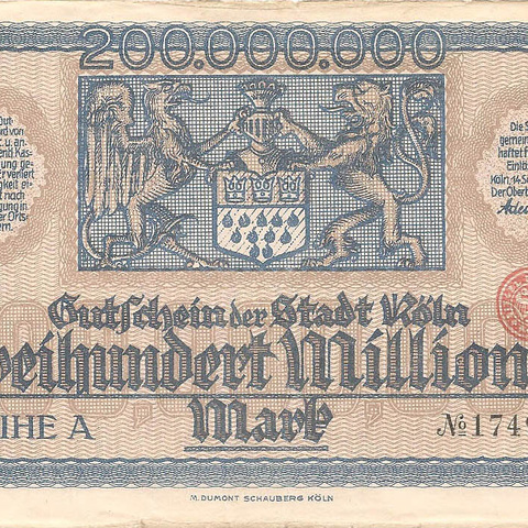 Кельн, 200 миллионов марок, 1923 год