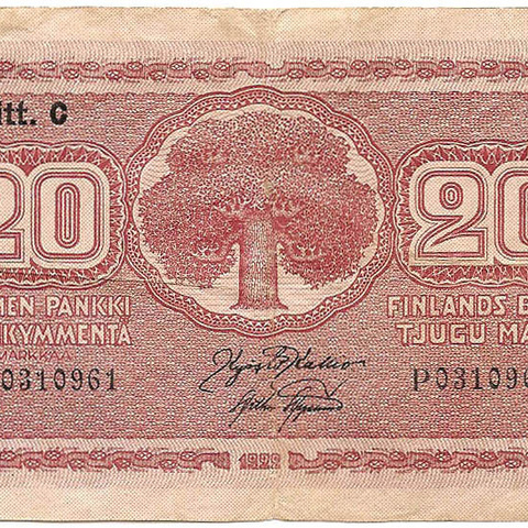 20 марок, 1922 год (Litt.C, иные подписи)