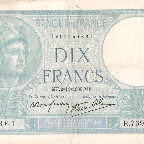 10 франков, 1939 год