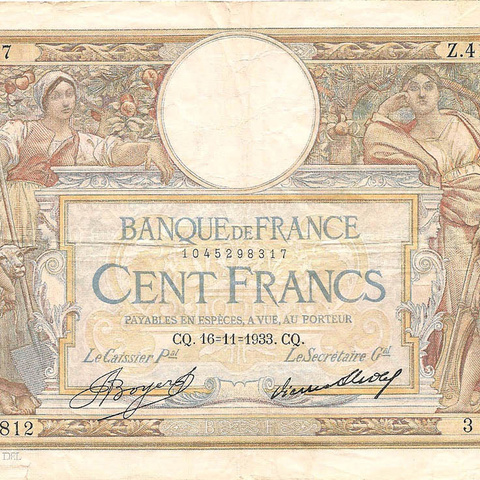 100 франков, 1933 год (J.Boyer/P.Strohl)