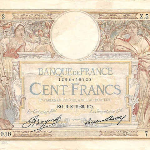 100 франков, 1936 год (J.Boyer/P.Strohl)