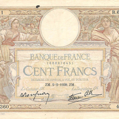 100 франков, 1939 год
