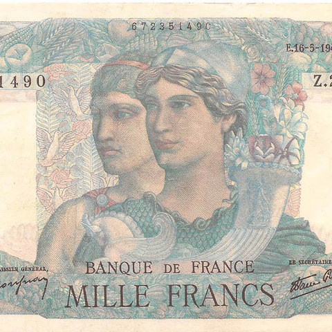 1000 франков, 1946 год (J.Belin/Rousseau/R.Favre-Gilly)