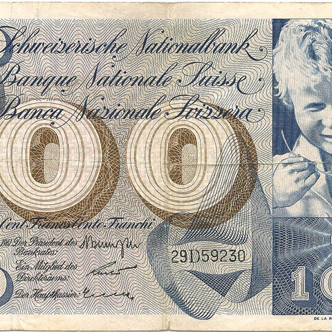 100 франков, выпуск 1956-1973 гг. (Galli/Molta/Kunz)
