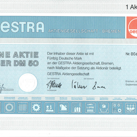 Германия - тяжелая промышленность, Gestra AG, акция 50 марок, 1983 год