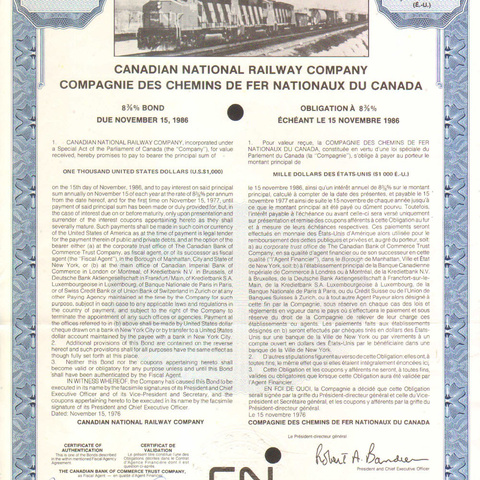 Облигация Канадской национальной ЖД компании, 1976 год - Канада