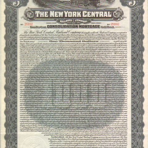 Облигация Нью-Йоркской центральной ЖД компании, 1914 год - США