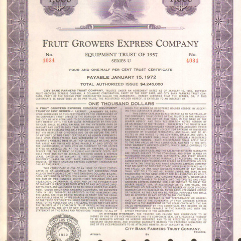 Сертификат Экспресс компании, выращивающей фрукты, 1957 год - США
