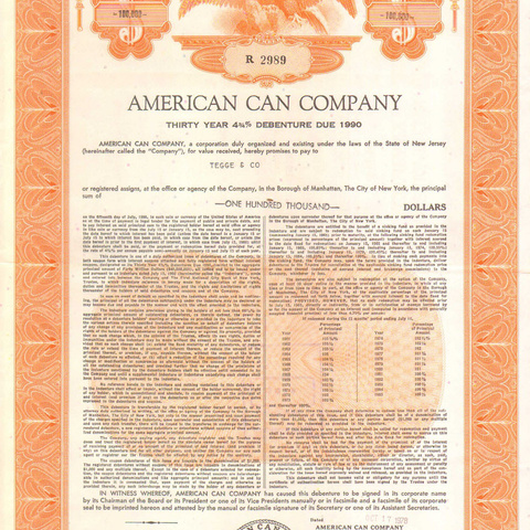Облигация Американский завод консервов, 1978 год - США