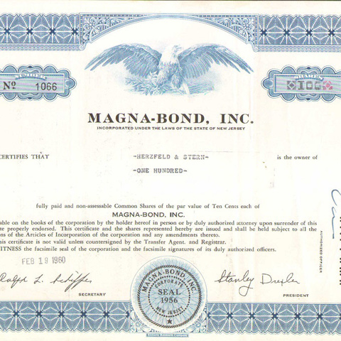 Акция Корпорации облигаций Магна, 1960 год - США