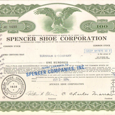 Акции Корпорации обуви Спенсер, 1971 год - США