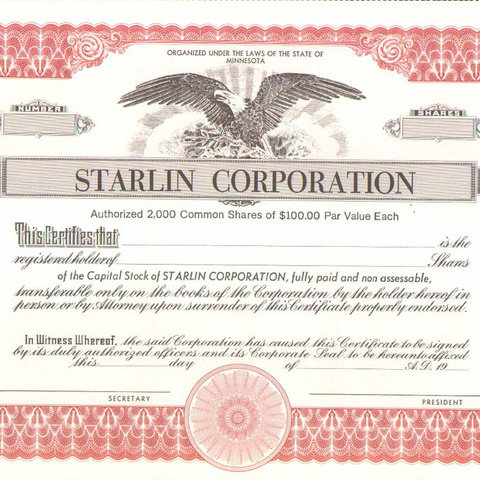 Акция Старлин корпорации - США