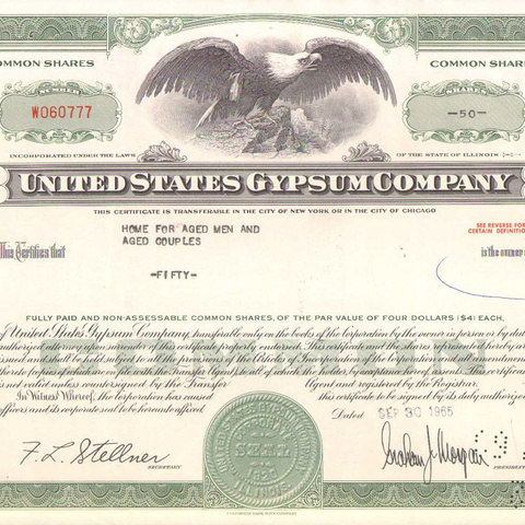 Акция Гипсовой компании Соединённых штатов, 1965 год - США