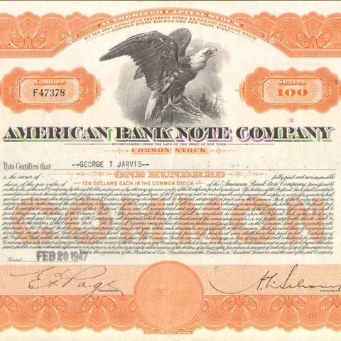 Акция Американской компании денежных купюр, 1947 год - США