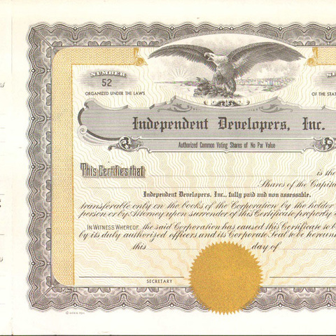 Сертификат Корпорации независимых разработчиков, №52 - США