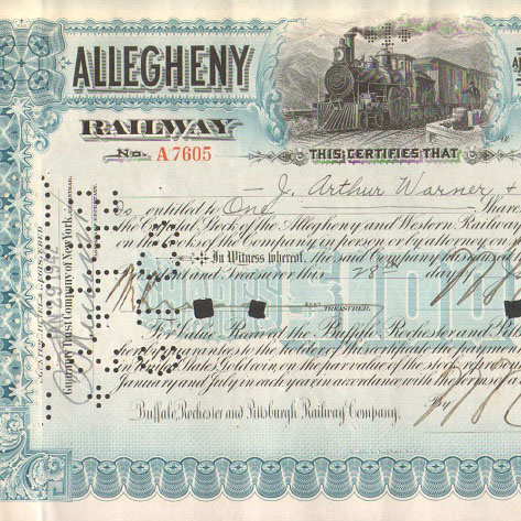 Сертификат Западно-Аллеганской ЖД компании, 1942 год - США