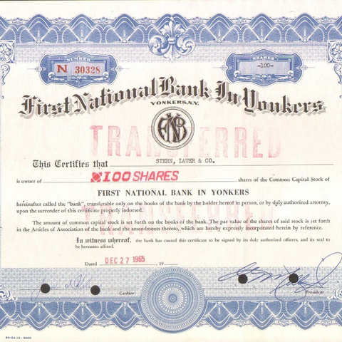 Акция Первого национального банка в Йонкерсе, 1965 год - США
