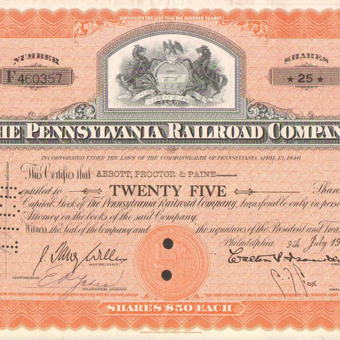 Акция Пенсильванской ЖД компании, 1951 год - США