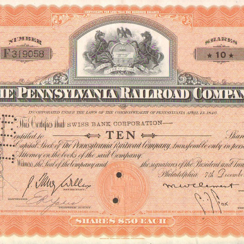 Акция Пенсильванской ЖД компании, 1948 год - США