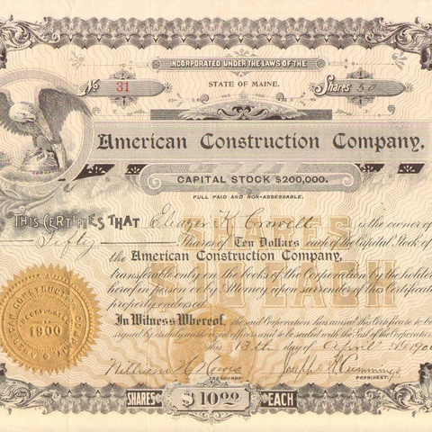 Акция Американской строительной компании, 1900 год - США