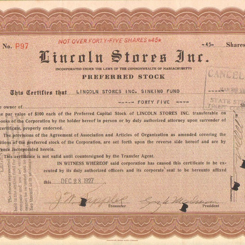 Акция Магазинов Линкольна, 1927 год - США