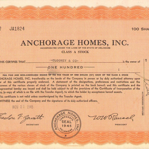 Акция Корпорации анкерных домов, 1945 год - США