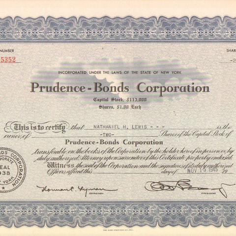 Сертификат Корпорации Пруденс облигаций, №15352, 1945 год - США