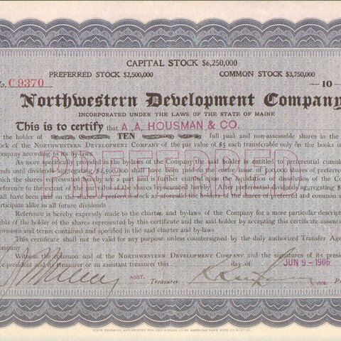 Акция Северо-западной строительной компании, 1906 год - США