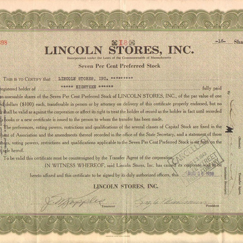 Акция Магазинов Линкольна, 1938 год - США