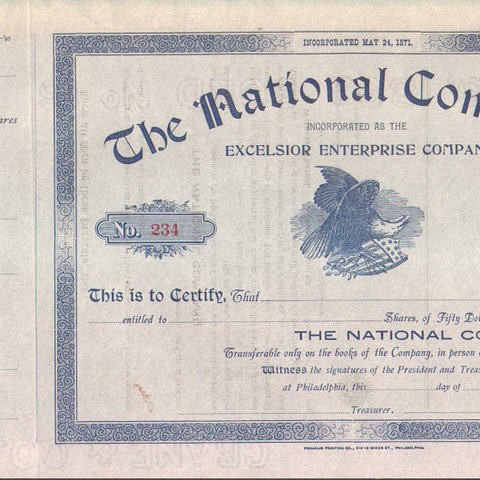 Акция Национальной компании 1871 год - США