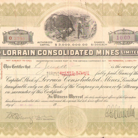 Акции Лоррэйнских объединённых шахт 1924 год - США